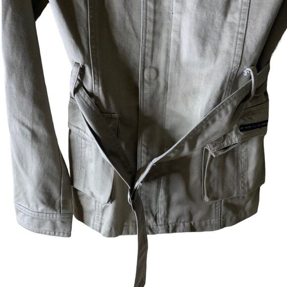 Chevognon Jacket Hoodie Womens Size Large Long Sleeves Pockets Snap Belted Khaki - Picture 6 of 9